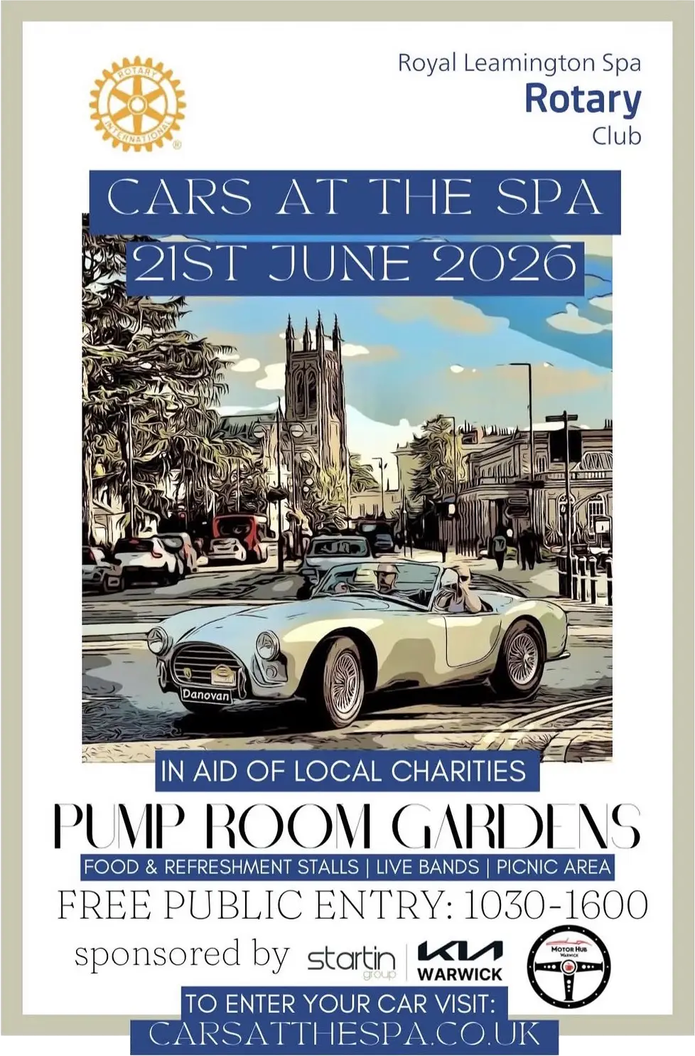 Cars at the Spa June 2026 - Leamington Spa Event poster - supported by Motor Hub Warwick